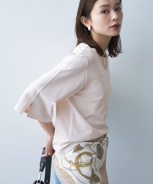 【洗える/清涼感】袖スリットニットプルオーバー