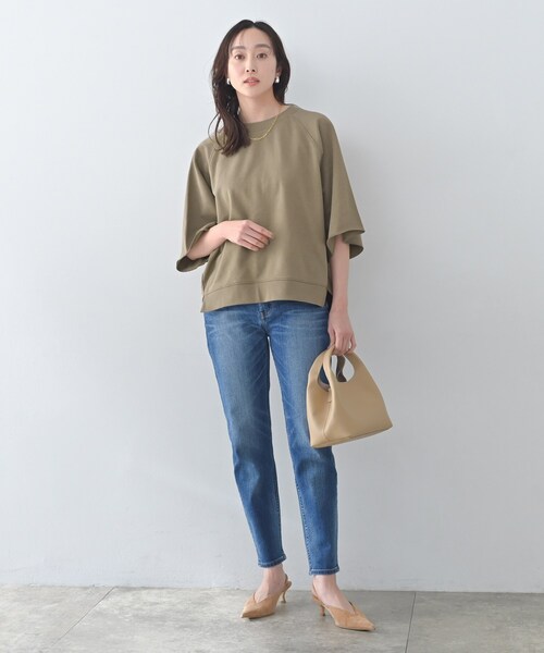 Liyoca（リヨカ）の「【Liyoca】裏毛ハーフスリーブプルオーバー（Tシャツ/カットソー・レディース・ダークブラウン/ナチュラル/ネイビー・02）」の12枚目の写真