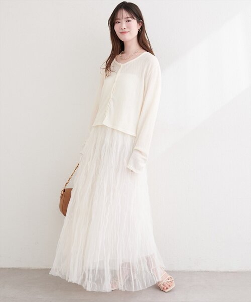 natural couture(ナチュラルクチュール)の「ランダムクレープカットソー2WAYカーデ(カーディガン/ボレロ・レディース・ブラック/ブルー/グレー/オフホワイト・FREE)」の8枚目の写真