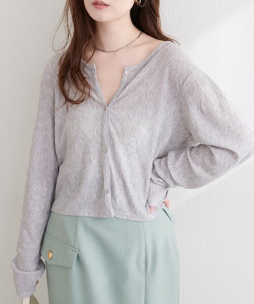 natural couture(ナチュラルクチュール)の「ランダムクレープカットソー2WAYカーデ(カーディガン/ボレロ・レディース・ブラック/ブルー/グレー/オフホワイト・FREE)」の10枚目の写真