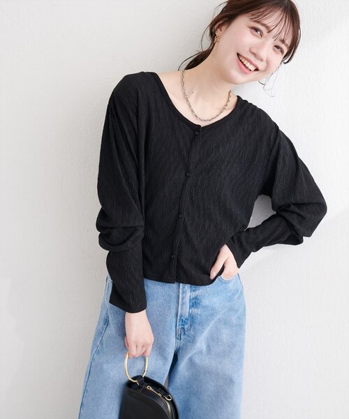 natural couture(ナチュラルクチュール)の「ランダムクレープカットソー2WAYカーデ(カーディガン/ボレロ・レディース・ブラック/ブルー/グレー/オフホワイト・FREE)」の20枚目の写真