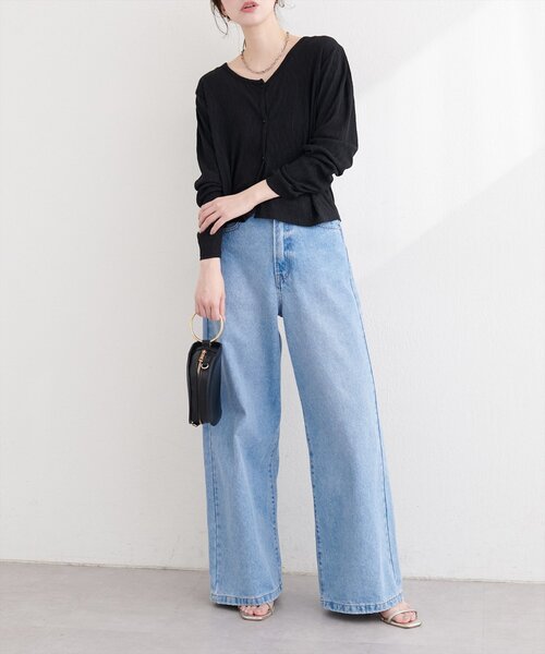 natural couture(ナチュラルクチュール)の「ランダムクレープカットソー2WAYカーデ(カーディガン/ボレロ・レディース・ブラック/ブルー/グレー/オフホワイト・FREE)」の21枚目の写真