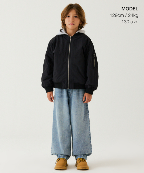 MUSINSA STANDARD KIDS（ムシンサスタンダードキッズ）の「ディタッチャブルフードMA-1ボンバージャケット[ブラック]（ブルゾン・レディース・その他・100/110/120/130/140/150/160）」の2枚目の写真