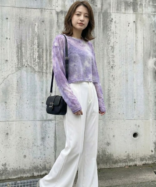 Belle Cie（ベルシー）の「シアーグラデーションショートトップス（Tシャツ/カットソー・レディース・パープル/ネイビー・FREE）」の3枚目の写真