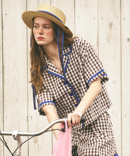 MILKFED.（ミルクフェド）の「TRIMMED GINGHAM CHECK SHIRT（シャツ/ブラウス・レディース・ブラウン/レッド/ブラック・ONE SIZE）」の3枚目の写真