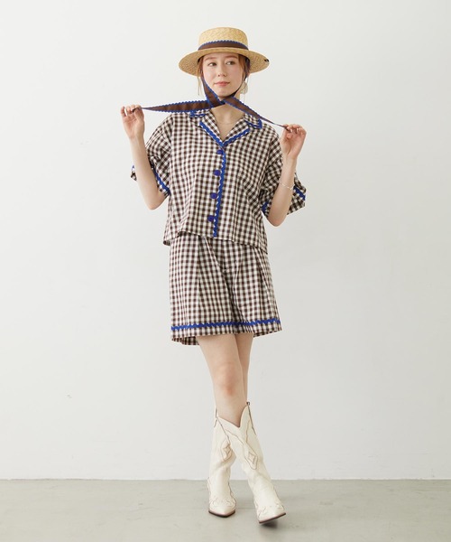 MILKFED.（ミルクフェド）の「TRIMMED GINGHAM CHECK SHIRT（シャツ/ブラウス・レディース・ブラウン/レッド/ブラック・ONE SIZE）」の12枚目の写真
