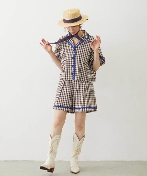 MILKFED.（ミルクフェド）の「TRIMMED GINGHAM CHECK SHIRT（シャツ/ブラウス・レディース・ブラウン/レッド/ブラック・ONE SIZE）」の13枚目の写真