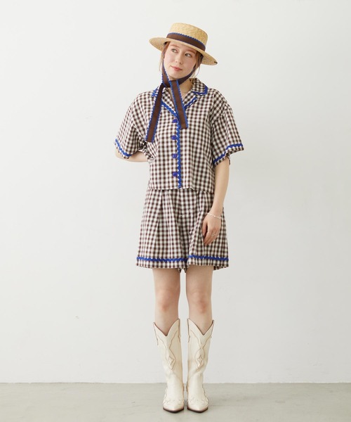 MILKFED.（ミルクフェド）の「TRIMMED GINGHAM CHECK SHIRT（シャツ/ブラウス・レディース・ブラウン/レッド/ブラック・ONE SIZE）」の14枚目の写真