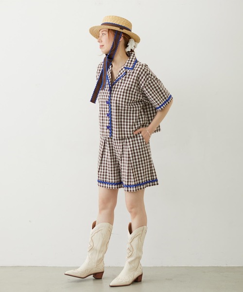 MILKFED.（ミルクフェド）の「TRIMMED GINGHAM CHECK SHIRT（シャツ/ブラウス・レディース・ブラウン/レッド/ブラック・ONE SIZE）」の15枚目の写真