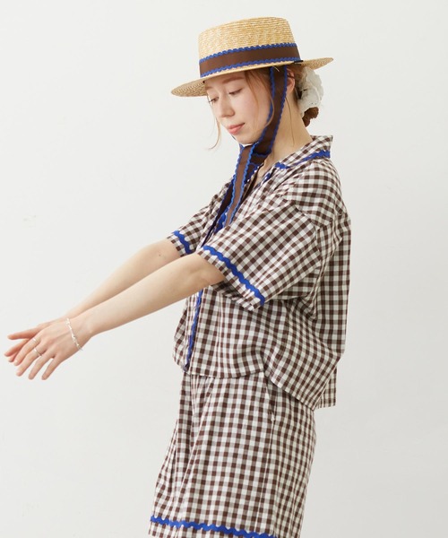 MILKFED.（ミルクフェド）の「TRIMMED GINGHAM CHECK SHIRT（シャツ/ブラウス・レディース・ブラウン/レッド/ブラック・ONE SIZE）」の10枚目の写真