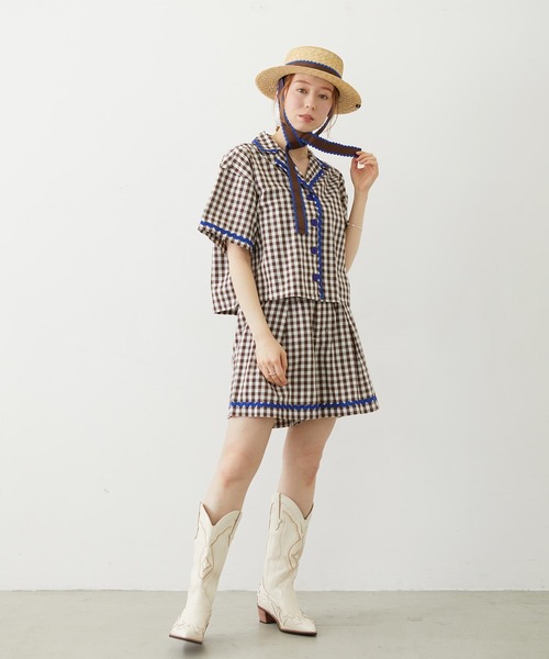 MILKFED.（ミルクフェド）の「TRIMMED GINGHAM CHECK SHIRT（シャツ/ブラウス・レディース・ブラウン/レッド/ブラック・ONE SIZE）」の18枚目の写真