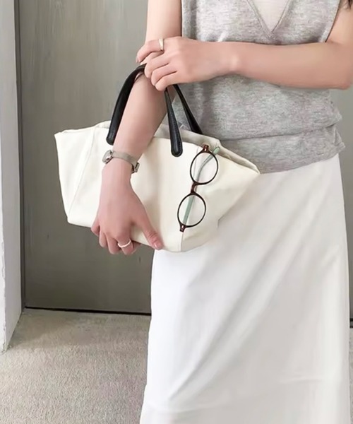 enlit(エンリット)の「【 enlit 】 舟形 2way ミニ コットン トートバッグ(トートバッグ・レディース・ホワイト/ブラック/グリーン・FREE)」の6枚目の写真