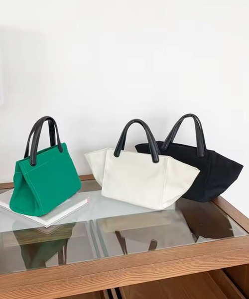 enlit(エンリット)の「【 enlit 】 舟形 2way ミニ コットン トートバッグ(トートバッグ・レディース・ホワイト/ブラック/グリーン・FREE)」の4枚目の写真