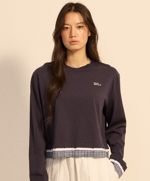 Mardi Mercredi(マルディメクルディ)の「DESTROYED LAYERED TOP CHECK / デストロイド レイヤード トップ チェック(Tシャツ/カットソー・レディース・ネイビー/グレー・FREE)」の2枚目の写真