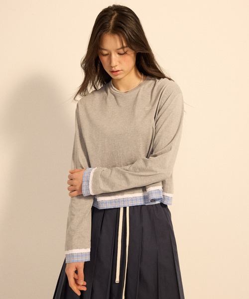 Mardi Mercredi(マルディメクルディ)の「DESTROYED LAYERED TOP CHECK / デストロイド レイヤード トップ チェック(Tシャツ/カットソー・レディース・ネイビー/グレー・FREE)」の11枚目の写真