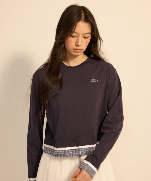 Mardi Mercredi(マルディメクルディ)の「DESTROYED LAYERED TOP CHECK / デストロイド レイヤード トップ チェック(Tシャツ/カットソー・レディース・ネイビー/グレー・FREE)」の4枚目の写真