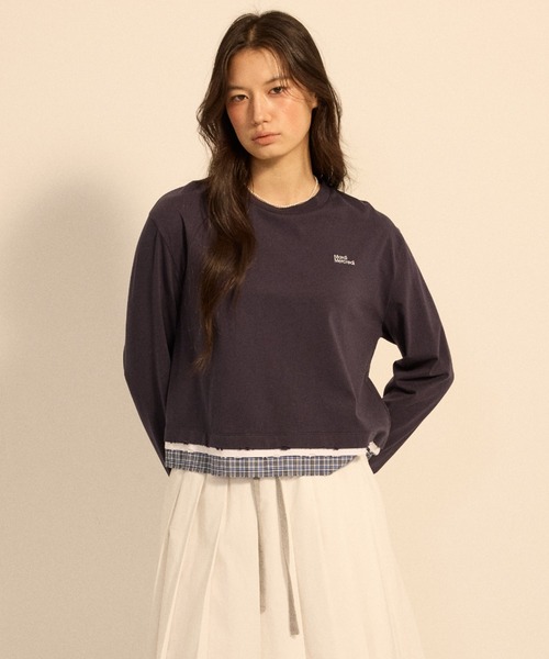 Mardi Mercredi(マルディメクルディ)の「DESTROYED LAYERED TOP CHECK / デストロイド レイヤード トップ チェック(Tシャツ/カットソー・レディース・ネイビー/グレー・FREE)」の6枚目の写真