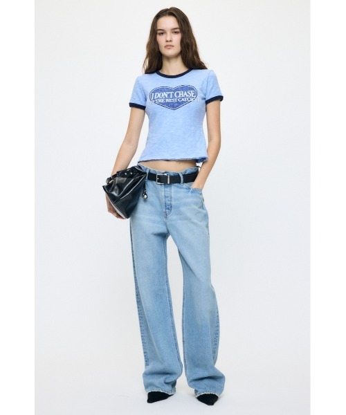 MOUSSY（マウジー）の「I DON'T CHASE RINGER Tシャツ（Tシャツ/カットソー・レディース・ライトブラック/オフホワイト/ブルー・FREE）」の5枚目の写真