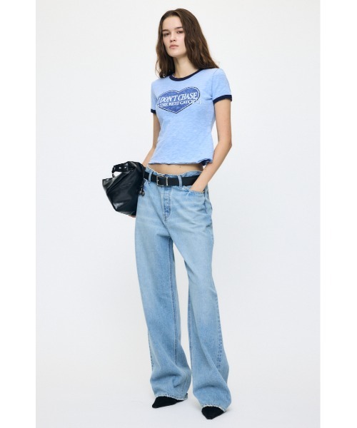 MOUSSY（マウジー）の「I DON'T CHASE RINGER Tシャツ（Tシャツ/カットソー・レディース・ライトブラック/オフホワイト/ブルー・FREE）」の6枚目の写真