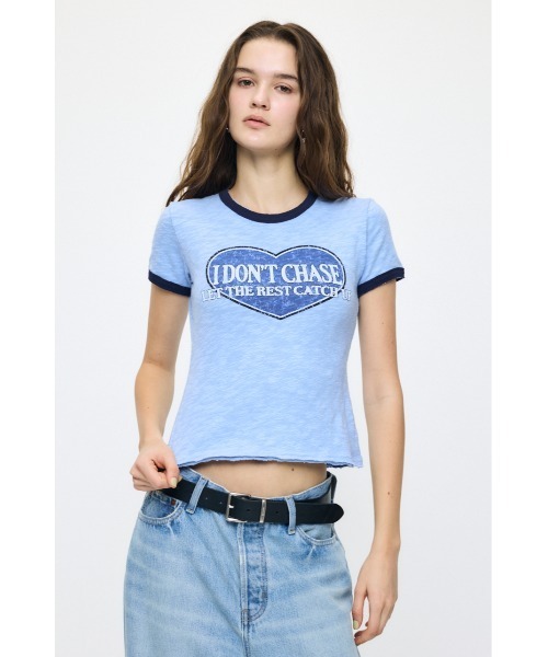 MOUSSY（マウジー）の「I DON'T CHASE RINGER Tシャツ（Tシャツ/カットソー・レディース・ライトブラック/オフホワイト/ブルー・FREE）」の8枚目の写真