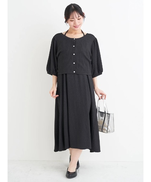 Re-J&SUPURE(リジェイアンドスプル)の「【大きいサイズ】【マルチWAY】リボンカーディガン×キャミワンピース(ワンピース・レディース・ブルー/ブラック/ベージュ・XXXX-LARGE/XXX-LARGE/XX-LARGE)」の1枚目の写真