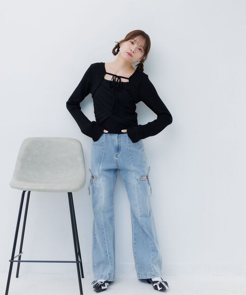 ems excite(エムズエキサイト)の「スリットリボンデニムPT(デニムパンツ・レディース・ライトブルー/ダークブルー・SMALL/MEDIUM)」の8枚目の写真