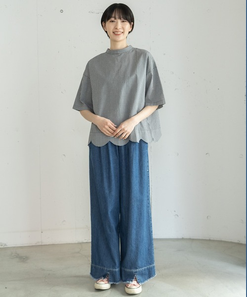 POU DOU DOU(プードゥドゥ)の「2way裾スカラップブラウス(シャツ/ブラウス・レディース・ブラック/ブルー/オフホワイト/イエロー/スミクロ・3)」の21枚目の写真