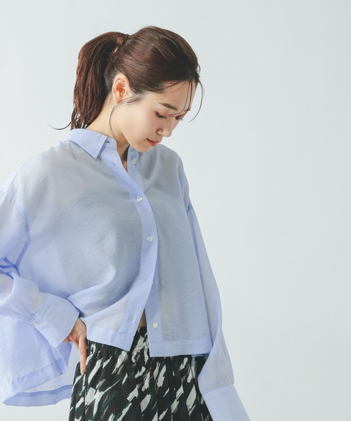 GLOBAL WORK(グローバルワーク)の「シルキータッチシアークロップドシャツ/636682(シャツ/ブラウス・レディース・ピンク/スミクロ/サックスブルー/グレイッシュベージュ・LARGE/MEDIUM/SMALL)」の1枚目の写真