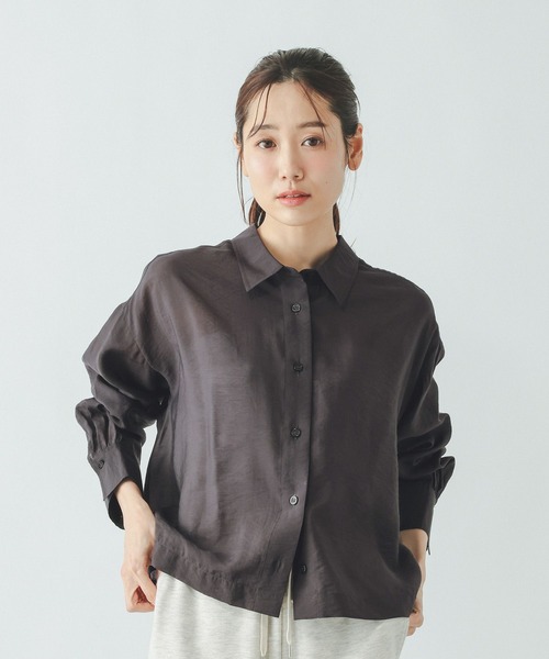 GLOBAL WORK(グローバルワーク)の「シルキータッチシアークロップドシャツ/636682(シャツ/ブラウス・レディース・ピンク/スミクロ/サックスブルー/グレイッシュベージュ・LARGE/MEDIUM/SMALL)」の22枚目の写真