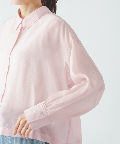 GLOBAL WORK(グローバルワーク)の「シルキータッチシアークロップドシャツ/636682(シャツ/ブラウス・レディース・ピンク/スミクロ/サックスブルー/グレイッシュベージュ・LARGE/MEDIUM/SMALL)」の12枚目の写真