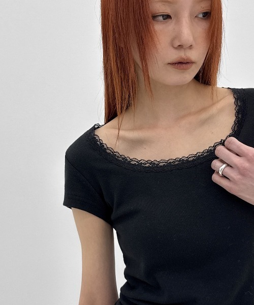 BLACKUP（ブラックアップ）の「[MADE] コゼッティレースUネック半袖Tシャツ（Tシャツ/カットソー・レディース・ブラック/グレー/アイボリー・FREE）」の2枚目の写真