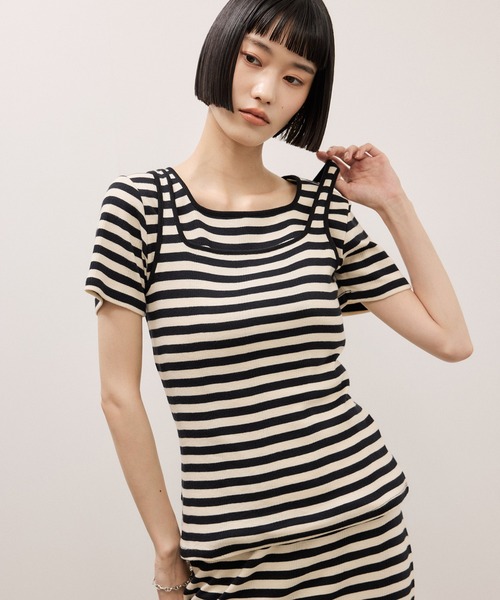 ADAM ET ROPE'(アダムエロペ)の「【Miller for ADAM ET ROPE'】別注 スクエアタンク(タンクトップ・レディース・ブルー/キナリ・FREE)」の3枚目の写真