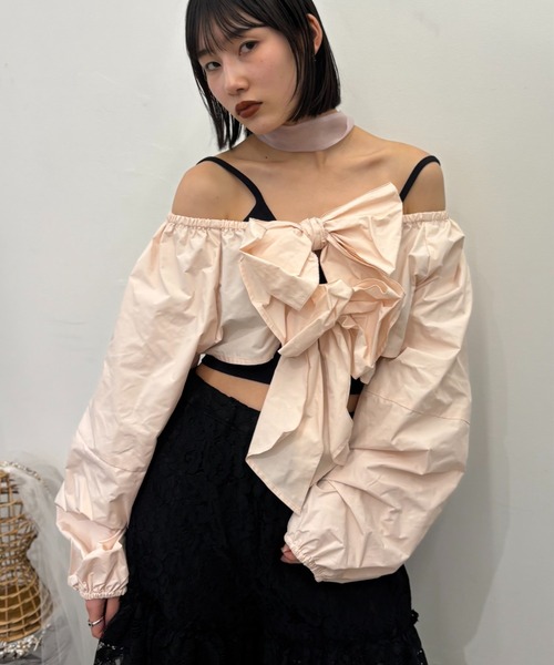 HONEY MI HONEY(ハニーミーハニー)の「taffeta ribbon bolero(カーディガン/ボレロ・レディース・ブラック/ホワイト/ピンク・FREE)」の5枚目の写真