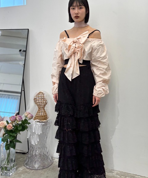 HONEY MI HONEY(ハニーミーハニー)の「taffeta ribbon bolero(カーディガン/ボレロ・レディース・ブラック/ホワイト/ピンク・FREE)」の7枚目の写真
