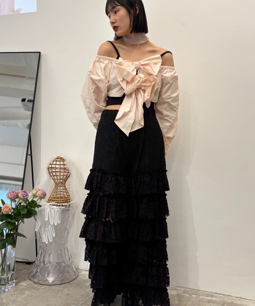 HONEY MI HONEY(ハニーミーハニー)の「taffeta ribbon bolero(カーディガン/ボレロ・レディース・ブラック/ホワイト/ピンク・FREE)」の8枚目の写真