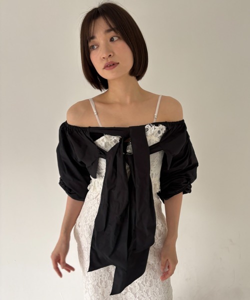 HONEY MI HONEY(ハニーミーハニー)の「taffeta ribbon bolero(カーディガン/ボレロ・レディース・ブラック/ホワイト/ピンク・FREE)」の9枚目の写真