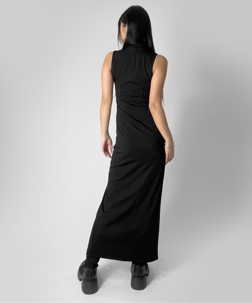 LVEU.(ラブユ.)の「【LVEU.】アシメジップニットロングワンピース / ワンピース ノースリーブ チャイナ風 ジップ アシンメトリー スリット ハイネック モード ブラック(ワンピース・レディース・ブラック・FREE)」の18枚目の写真