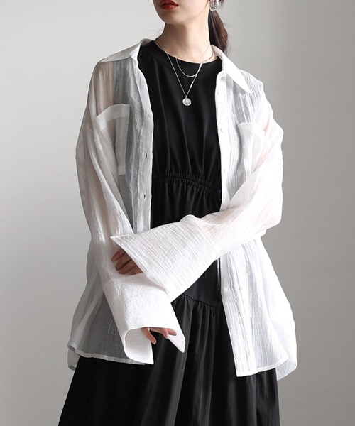 Sawa a la mode(サワアラモード)の「シアーワッシャービッグカフスシャツ(シャツ/ブラウス・レディース・イエロー/オフホワイト/ブルー・FREE)」の2枚目の写真