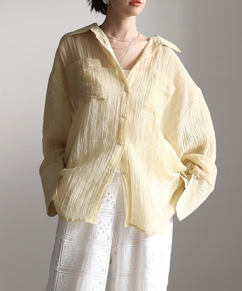 Sawa a la mode(サワアラモード)の「シアーワッシャービッグカフスシャツ(シャツ/ブラウス・レディース・イエロー/オフホワイト/ブルー・FREE)」の1枚目の写真