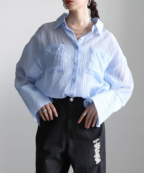 Sawa a la mode(サワアラモード)の「シアーワッシャービッグカフスシャツ(シャツ/ブラウス・レディース・イエロー/オフホワイト/ブルー・FREE)」の3枚目の写真