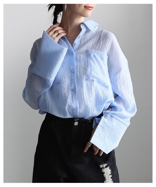 Sawa a la mode(サワアラモード)の「シアーワッシャービッグカフスシャツ(シャツ/ブラウス・レディース・イエロー/オフホワイト/ブルー・FREE)」の21枚目の写真