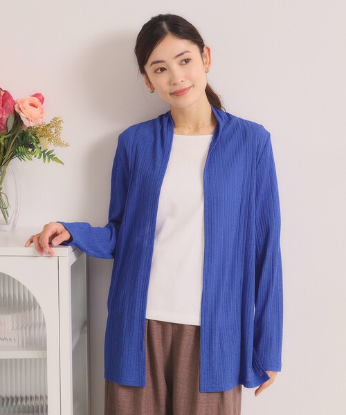 ITS'DEMO(イッツデモ)の「シアーテレコ着流しカーディガン(カーディガン/ボレロ・レディース・ブルー/オフホワイト/ブラック/ライトグレー・00)」の1枚目の写真