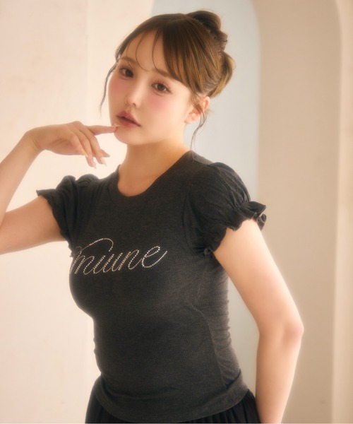 miune(ミューヌ)の「パフスリーブロゴTee(Tシャツ/カットソー・レディース・ホワイト/ブラック/チャコールグレー・FREE)」の14枚目の写真