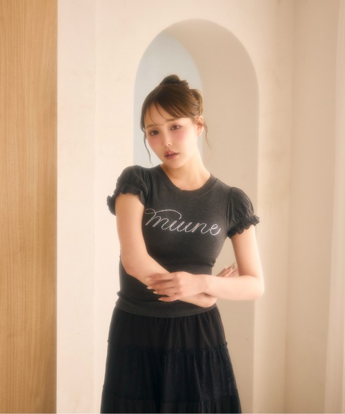 miune(ミューヌ)の「パフスリーブロゴTee(Tシャツ/カットソー・レディース・ホワイト/ブラック/チャコールグレー・FREE)」の19枚目の写真
