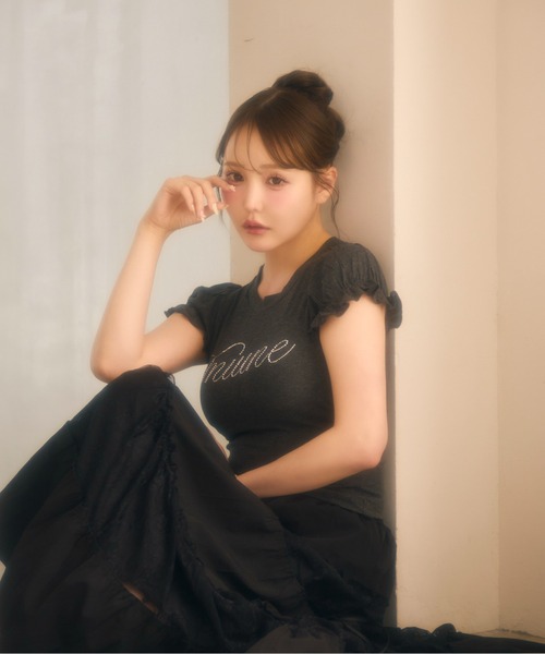 miune(ミューヌ)の「パフスリーブロゴTee(Tシャツ/カットソー・レディース・ホワイト/ブラック/チャコールグレー・FREE)」の18枚目の写真