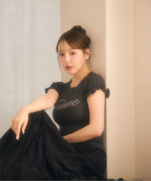 miune(ミューヌ)の「パフスリーブロゴTee(Tシャツ/カットソー・レディース・ホワイト/ブラック/チャコールグレー・FREE)」の22枚目の写真