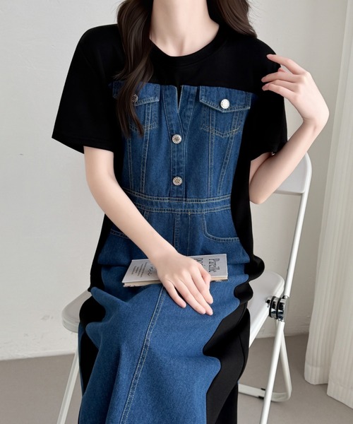 ABITOKYO(アビトーキョー)の「異素材デニムドッキングワンピース(ワンピース・レディース・ネイビー・FREE)」の13枚目の写真