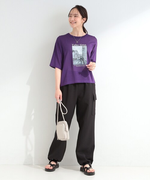SHOO・LA・RUE（シューラルー）の「【体型カバー】程よい透け感 デザインアソート 5分袖シアーニット（ニット/セーター・レディース・ブラック系1/パープル系2/ホワイト系3/ブラウン系1・00）」の10枚目の写真