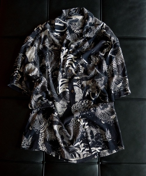セール】BLACK ALOHA レーヨンチリメンオープンカラーシャツ（シャツ