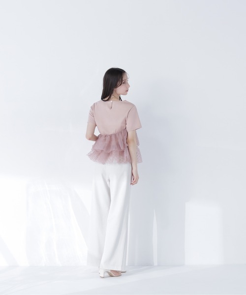 NATURAL BEAUTY BASIC（ナチュラルビューティーベーシック）の「【追加生産予約】カットドビーティアードカットソー（Tシャツ/カットソー・レディース・ピンクベージュ/ブラック・ﾌﾘ-）」の5枚目の写真